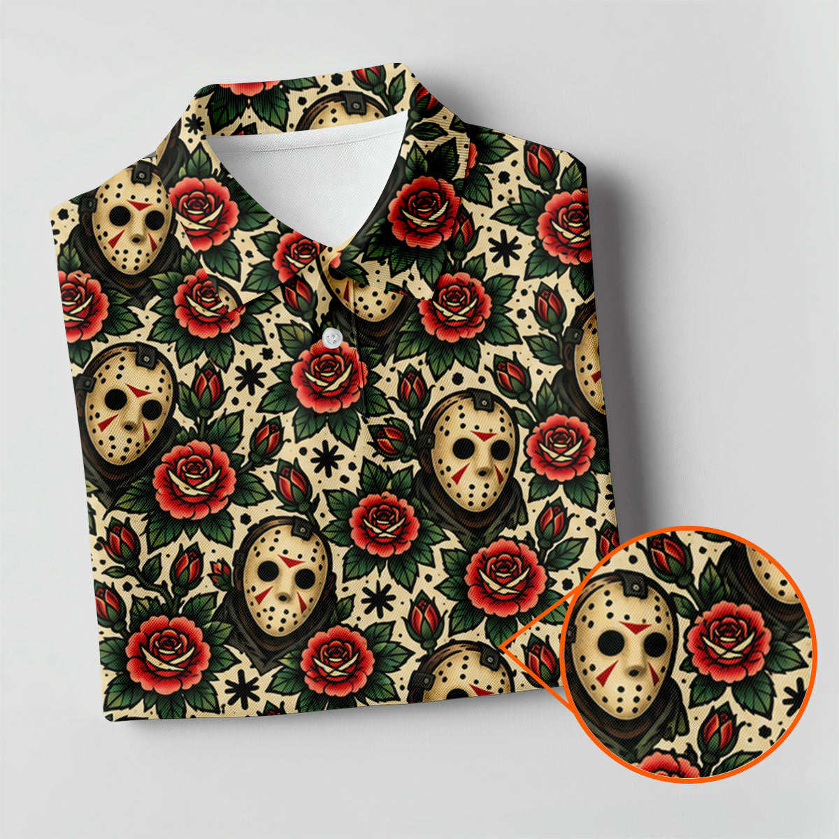 Rose Mask Halloween Horror Character Polo Shirt, Ladies Golf Shirts, Womens Golf Tops