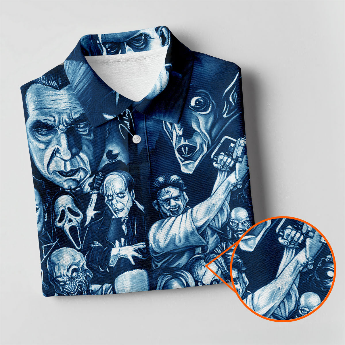 Horror Character Collage Halloween Polo Shirt, Printed Golf Shirt, Golf Tops For Women