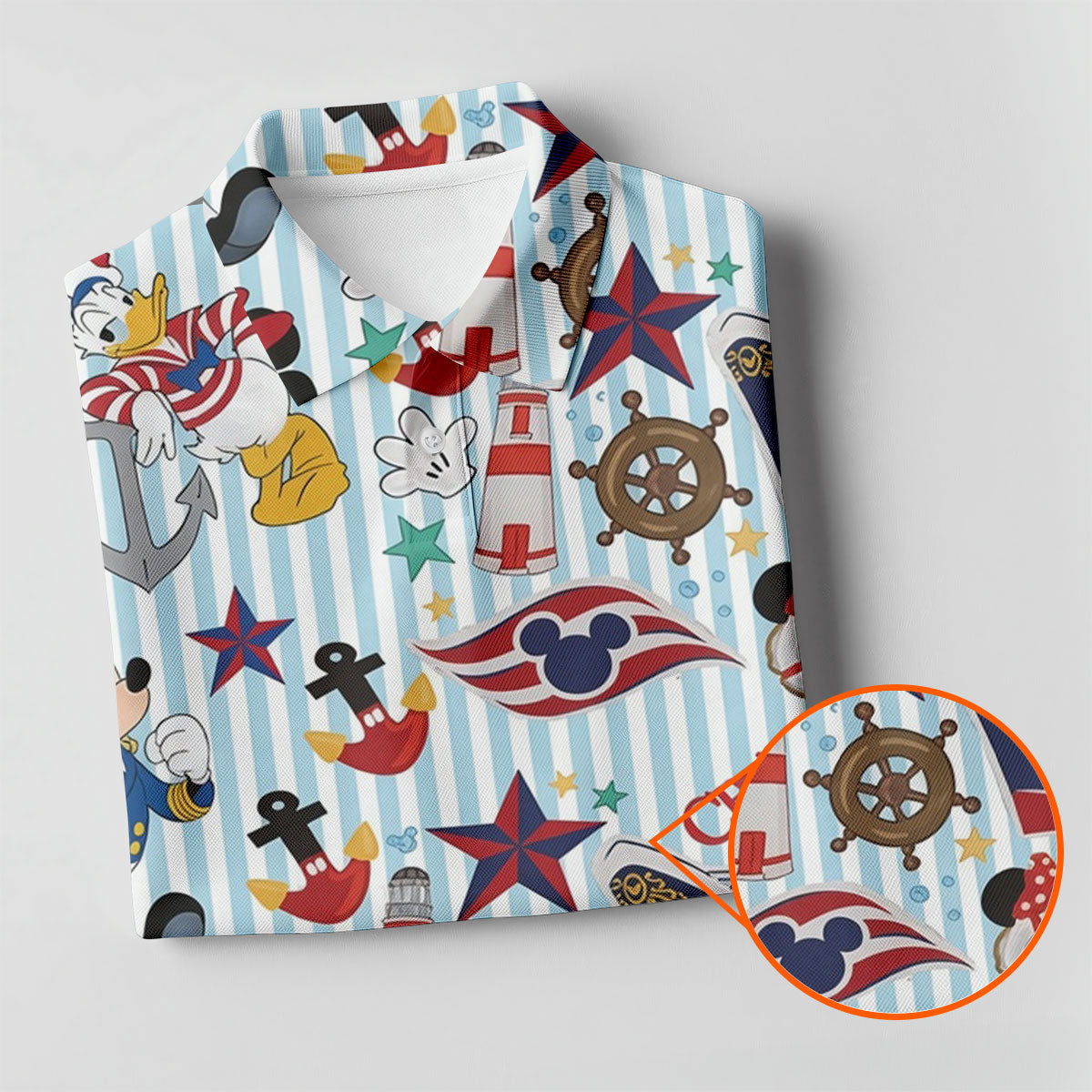 Nautical Cruise Cartoon Pattern Golf Polo Shirt, Golf Shirts For Men, Mens Golf Polo