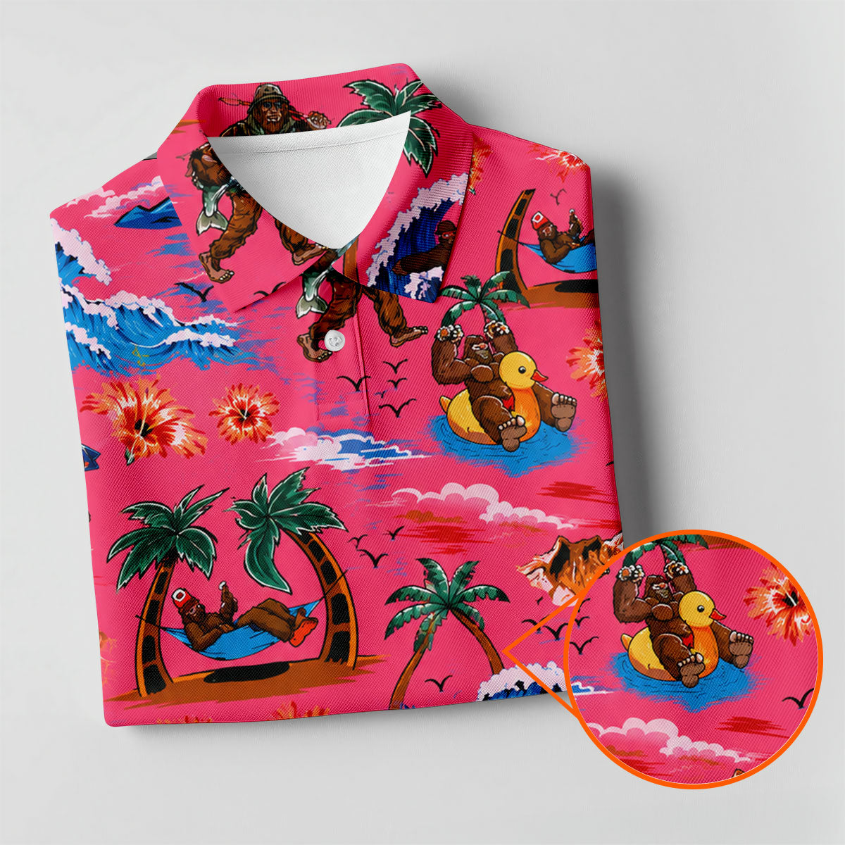 Pink Bigfoot Aloha Beach Vacation Golf Shirt, Golf Polo For Women, Printed Golf Shirt
