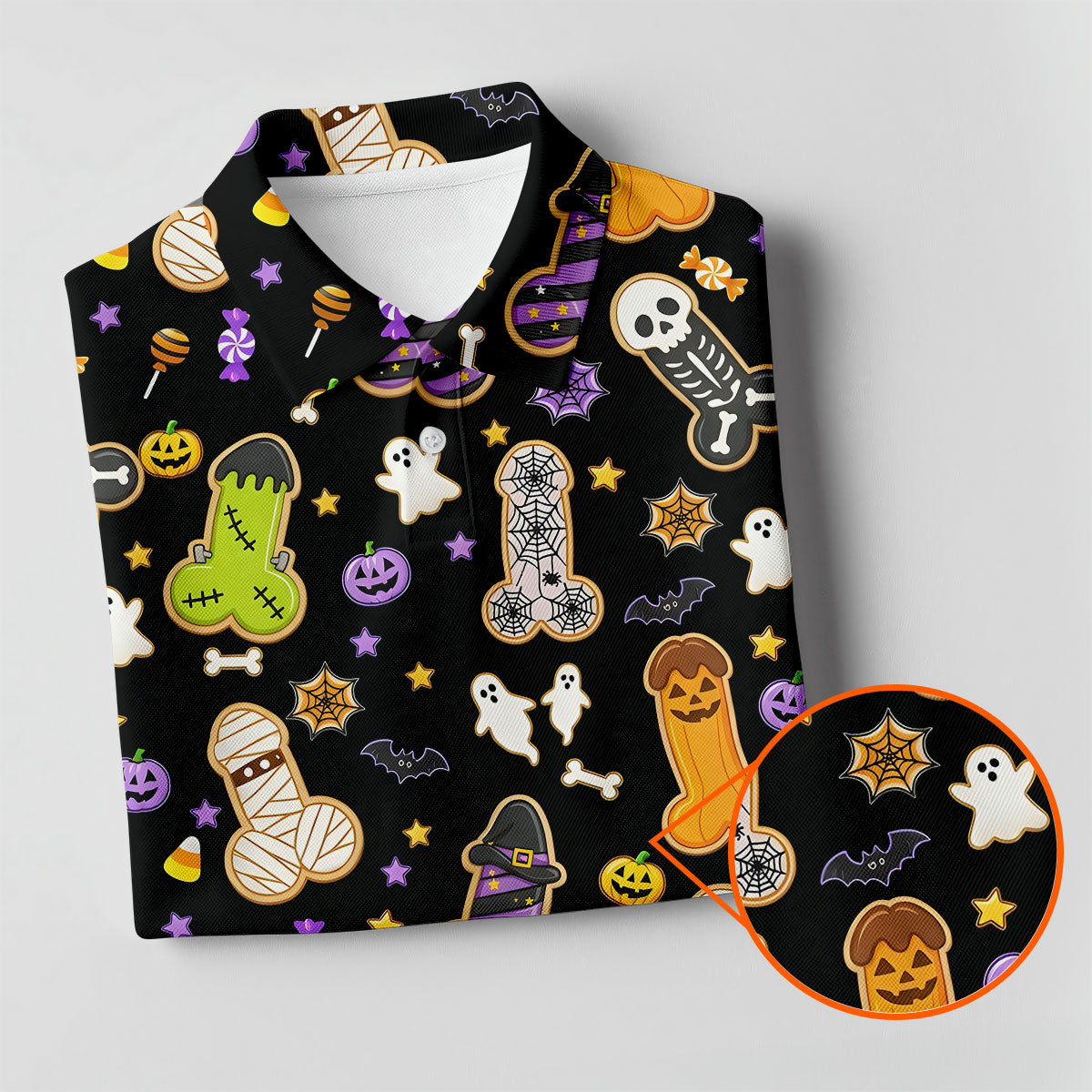 Funny Adult Halloween Cookie Pattern Polo Shirt, Men's Golf Shirt, Printed Golf Shirts