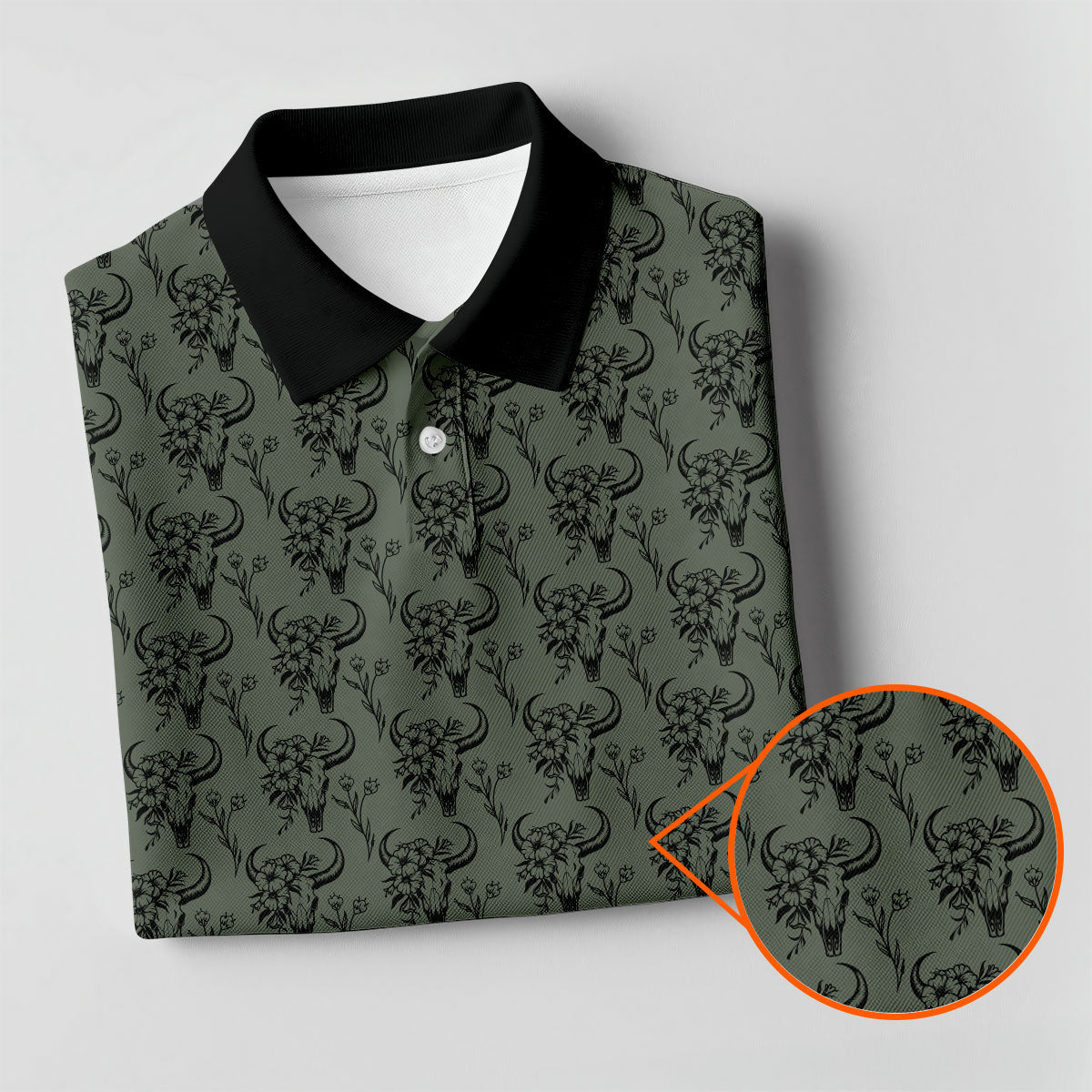 Cow Skull With Flowers Western Theme Forest Green Women Golf Top, Ladies Golf Shirts, Golf Shirt For Women