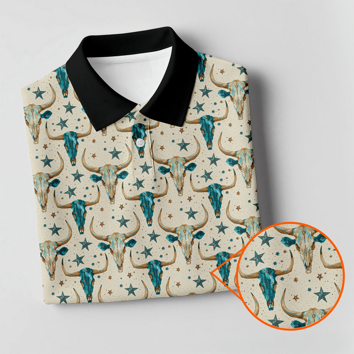 Cow Skulls Turquoise And Beige Western Theme Women Golf Top, Ladies Golf Shirts, Golf Shirt For Women