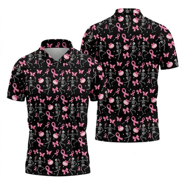 Funny Skeleton Breast Cancer Men's Golf Shirt, Breast Cancer Awareness Shirt, Golf Gift For Men