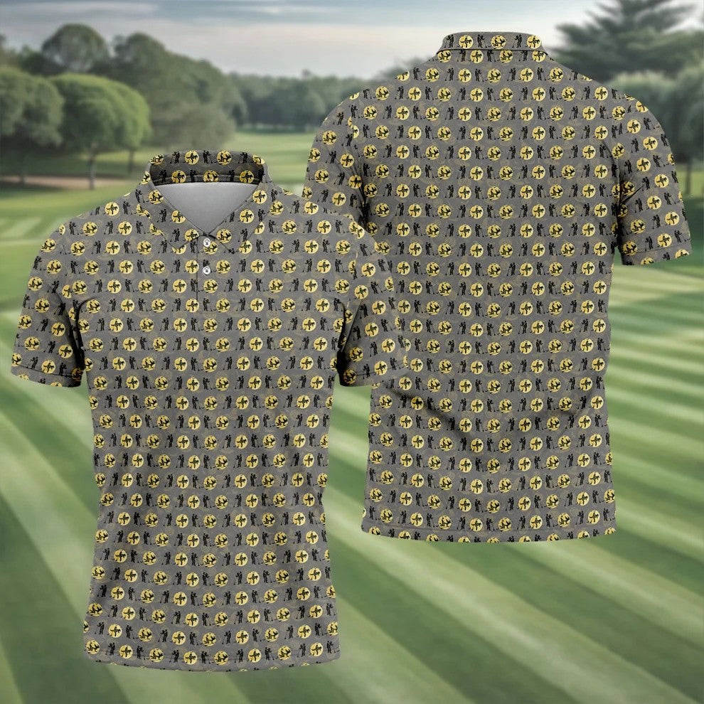 Halloween Horror Character Golf Pattern Polo Shirt, Men's Golf Shirt, Mens Golf Apparel