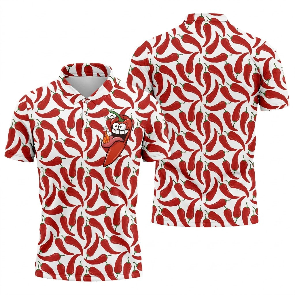 Spicy Hot Pepper Cinco De Mayo Celebration Fiesta Themed Golf Tops For Men, Golf Shirts For Men