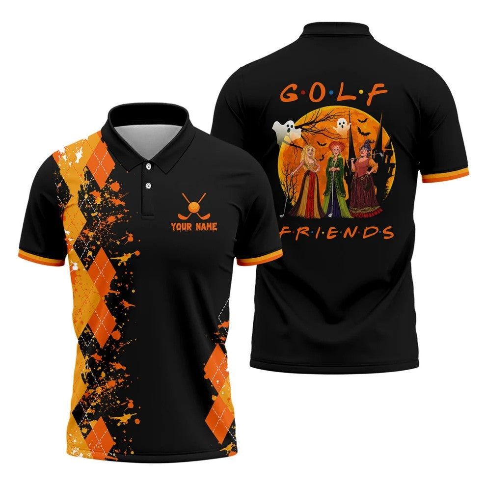 Custom Golf Friends Horror Character Halloween Polo Shirt, Mens Golf Polo, Mens Golf Shirts
