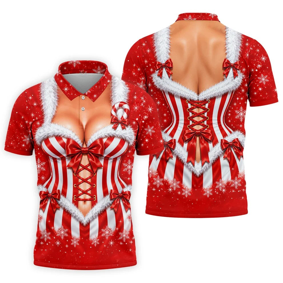 Candy Cane Corset Christmas Golf Shirt, Golf Gifts For Men, Funny Mens Golf Shirts