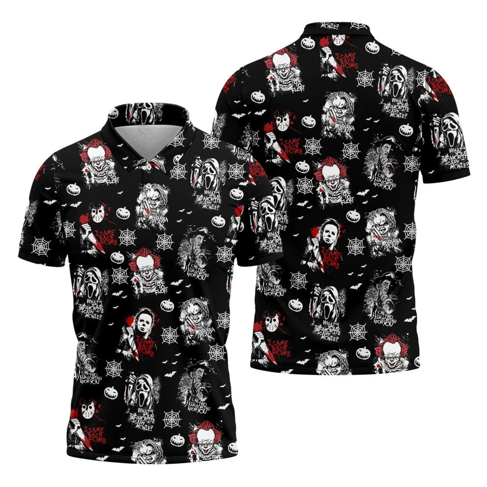 Funny Horror Character Men's Golf Polo ShirtScary Movie Shirt, Fun Golf Polo ShirtHalloween Gift
