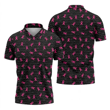 Black Golf Polo with Pink Ribbon, Men's Golf Polo Shirt, Breast Cancer Awareness Shirt, Funny Golf Shirt