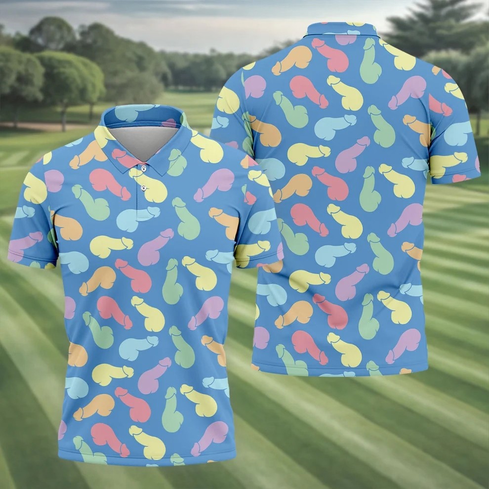 Funny Pastel Adult Pattern Blue Polo Shirt, Mens Golf Polo, Golf Shirts For Men