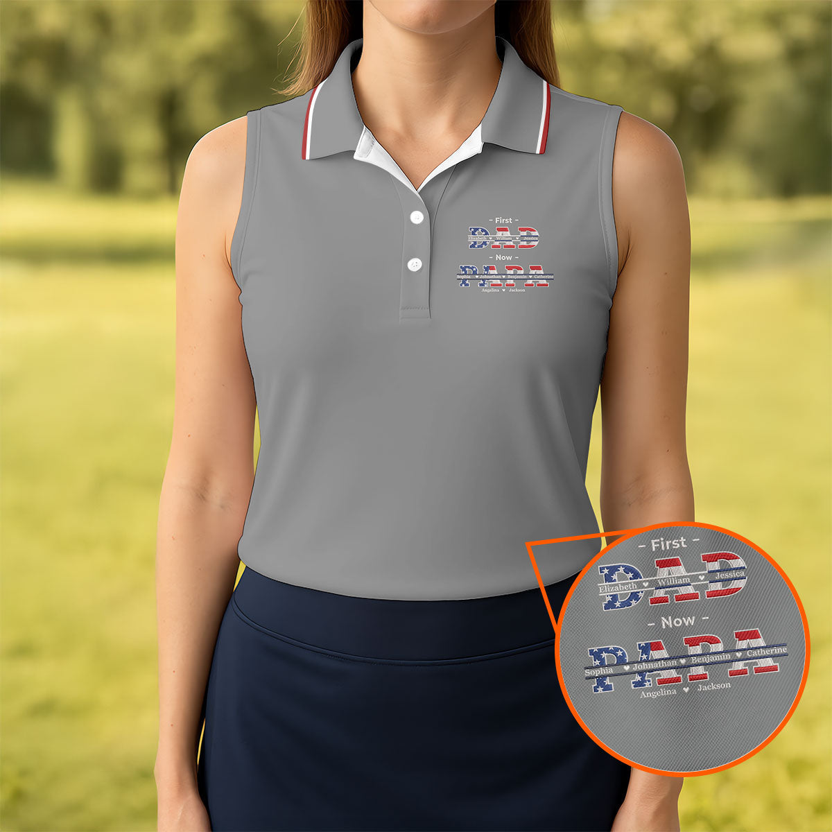 Gray First Dad Now Grandpa Golf Polo Shirt, Golf Polo For Women, Women’s Golf Apparel