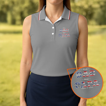 Gray First Dad Now Grandpa Golf Polo Shirt, Golf Polo For Women, Women’s Golf Apparel
