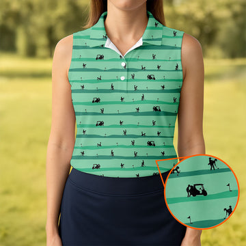 Funny Golf Couple Silhouette Pattern Polo Shirt, Golf Tops For Women, Ladies Golf Shirts