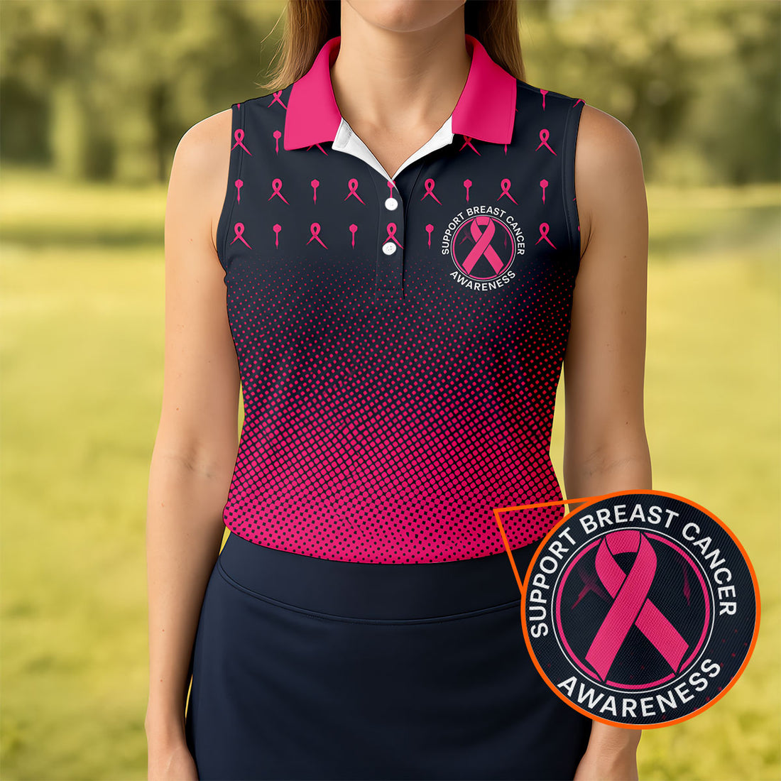 No One Should Fight Alone Breast Cancer Awareness Polo Shirt, Women's Golf Tops