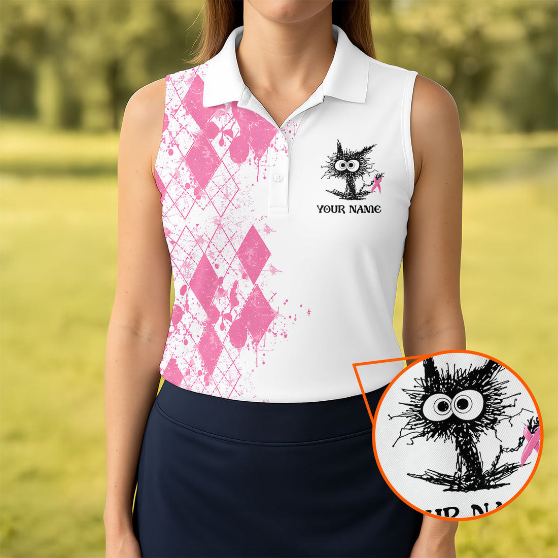 Custom Im Fine Everything Is Fine Breast Cancer Polo Shirt, Womens Golf Tops, Ladies Golf Tops