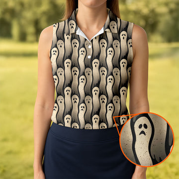 Halloween Ghost Pattern Golf Polo Shirt, Women's Golf Polo, Ladies Golf Shirts