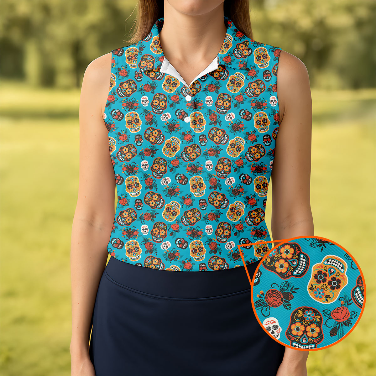 Sugar Skulls And Roses Cinco De Mayo Celebration Fiesta Themed Golf Shirt For Women