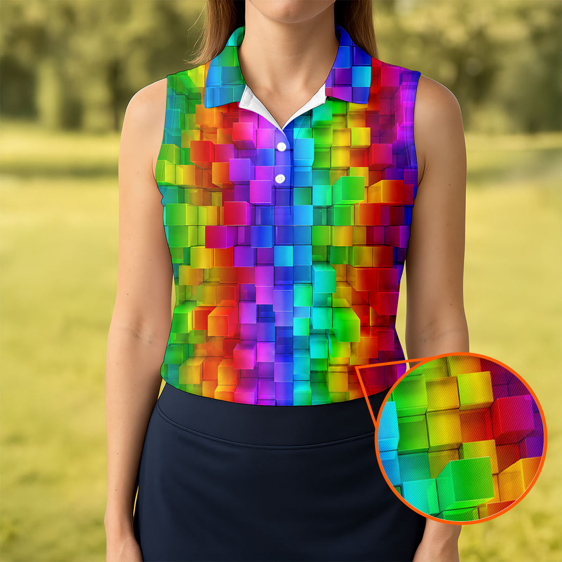 Rainbow Cube 3D Effect LGBT Support Ladies Golf Tops, Gay Pride Month Celebrate Golf Shirt For Women