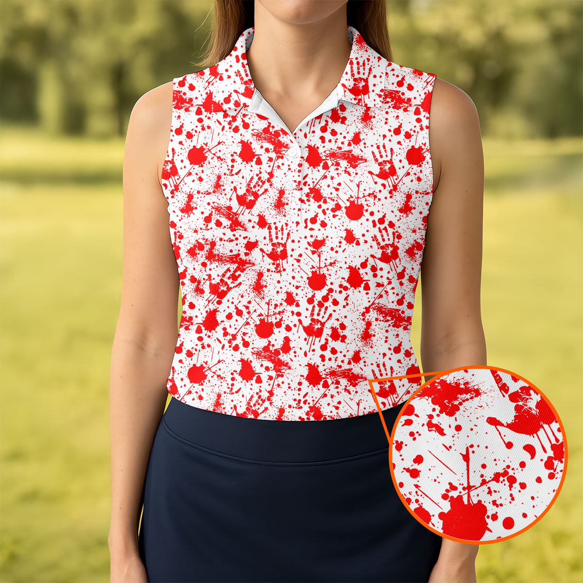Horror Character Blood Splatter Pattern Golf Polo Shirt, Women's Golf Polo, Ladies Golf Shirts