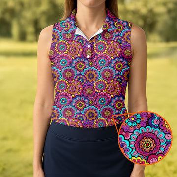 Colorful Mandala Floral Pattern Zip Hoodie, Women's Graphic Hoodie, Hoodies For Women