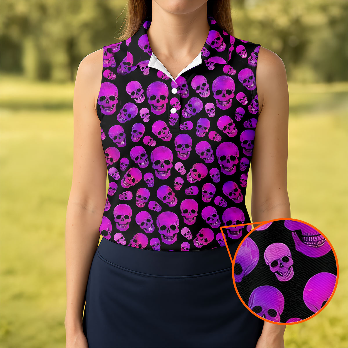 Purple Skull Gothic Pattern Hawaiian Golf Shirt, Women’s Golf Polo, Printed Golf Shirt