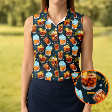 Summer Cocktail Pattern Hawaiian Golf Shirt, Golf Polo For Women, Women's Golf Apparel