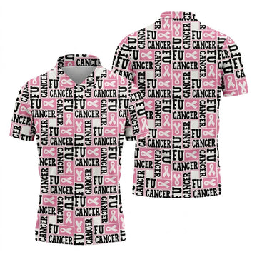 Fu Cancer Funny Men Golf Shirt, Breast Cancer Awareness Shirt, Pink Golf Shirt, Golf Shirts For Men