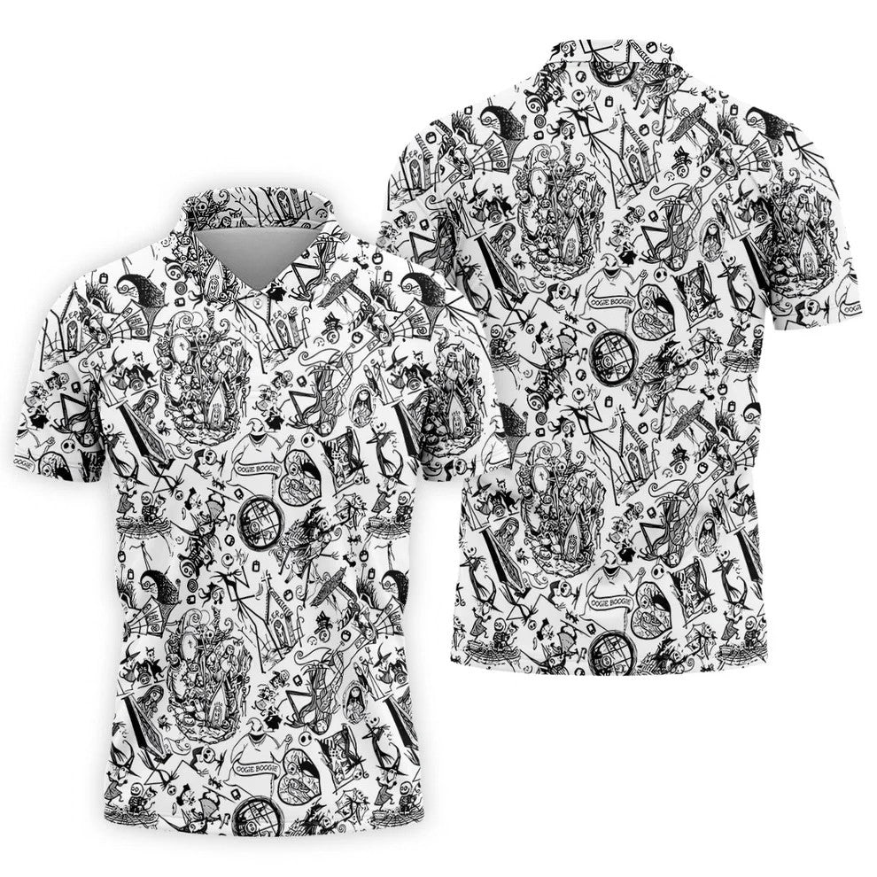 Doodle Horror Character Halloween Polo Shirt, Golf Polo For Men, Mens Golf Shirt