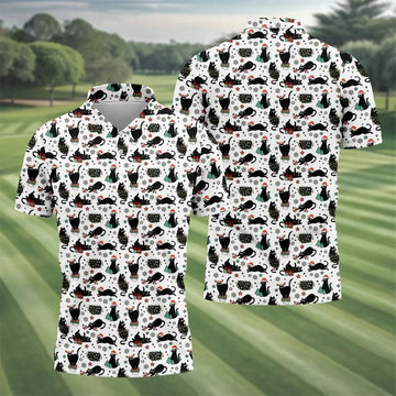 Xmas Black Cat Polo Shirts For Men, Christmas Golf Shirt, Golf Gift For Men, Christmas Golf Shirt
