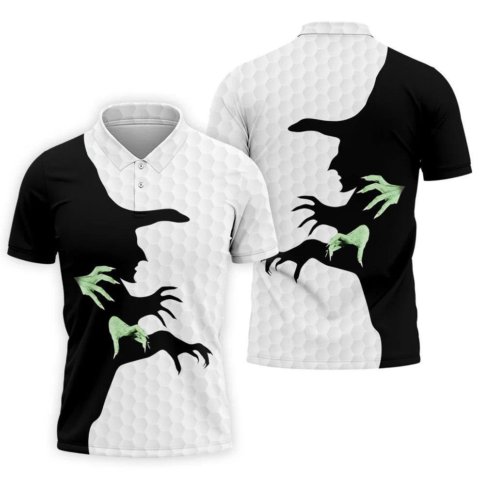 Halloween Wicked Witch Shadow Golf Shirt, Men's Golf Shirt, Hawaiian Golf Shirt