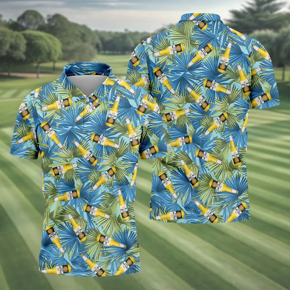 Funny Tropical Beer Bottle Pattern Golf Polo Shirt, Printed Golf Shirts, Mens Golf Apparel