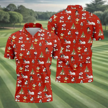Funny Snowman Drinking Wine Red Golf Shirt, Christmas Golf Shirt, Polo Shirts For Men, Golf Gift For Men