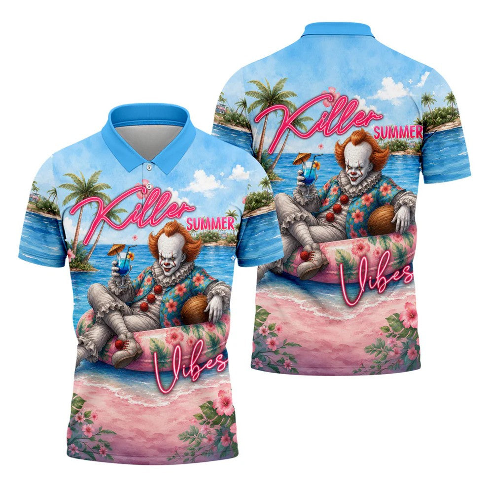 Killer Summer Vibes Scary Clown Golf Polo Shirt, Men's Golf Shirt, Printed Golf Shirts
