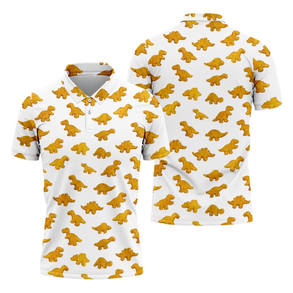 Cute Dinosaur Cookie Pattern Men's Golf Shirt, Golf Shirts For Men, Printed Golf Shirts