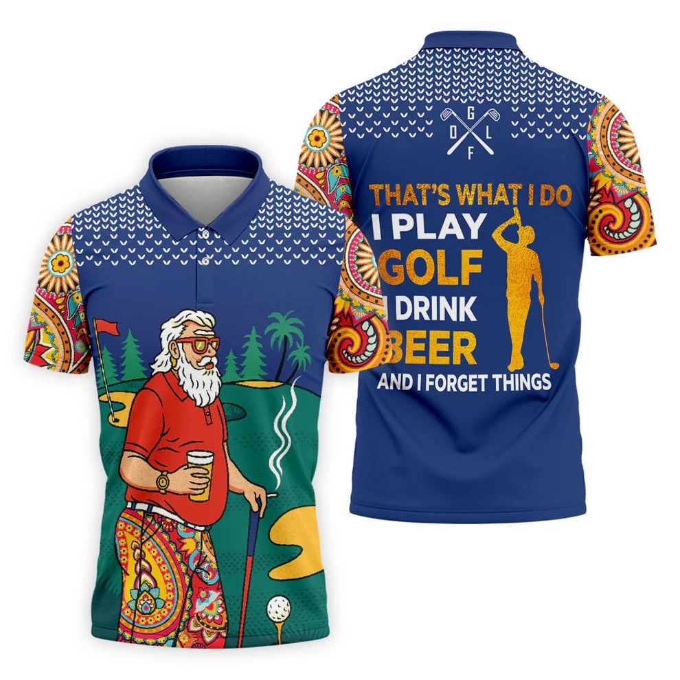 Vintage Bearded Golfer With Paisley Pants Golf Polo Shirt, Hawaiian Golf Shirt, Mens Golf Polo