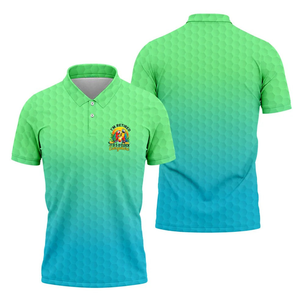 Tropical Retired Parrot Cocktail Golf Polo Shirt, Golf Shirts For Men, Printed Golf Shirts