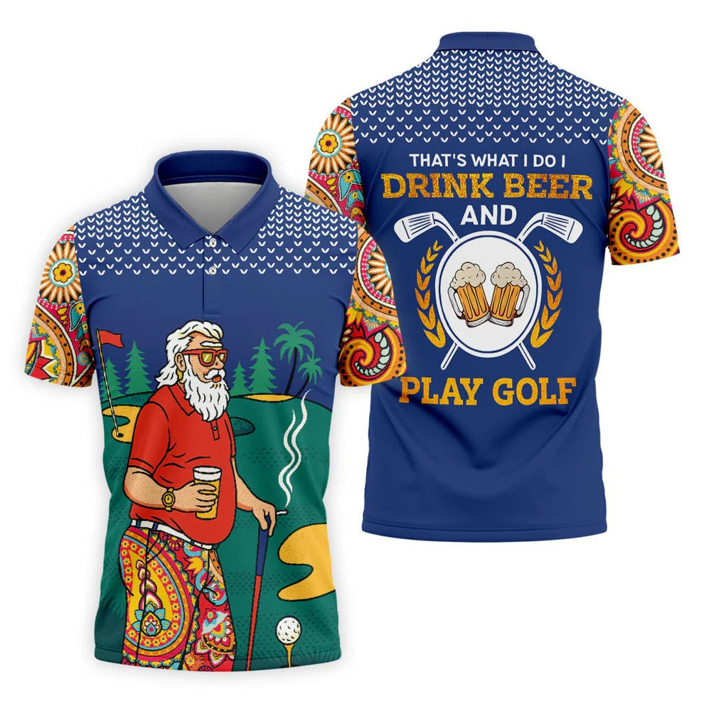 Funny Bearded Golfer With Paisley Pants Golf Polo Shirt, Printed Golf Shirts, Golf Apparel For Men