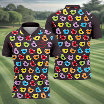 Black Colorful Birdie Hunting Golf Polo Shirt, Men's Golf Shirt, Golf Polo Shirts For Men