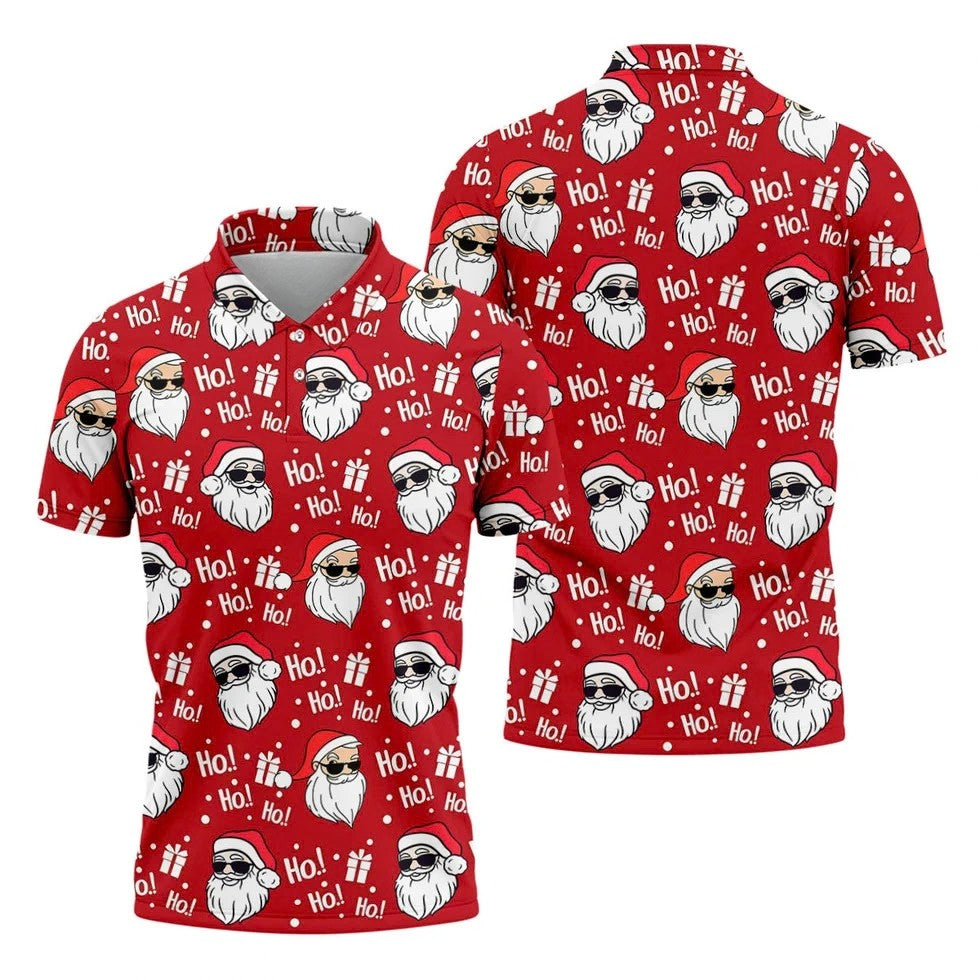 Ho Ho Hole In One Funny Santa Red Christmas Golf Tops For Men, Christmas Golf Shirt, Polo Shirts For Men