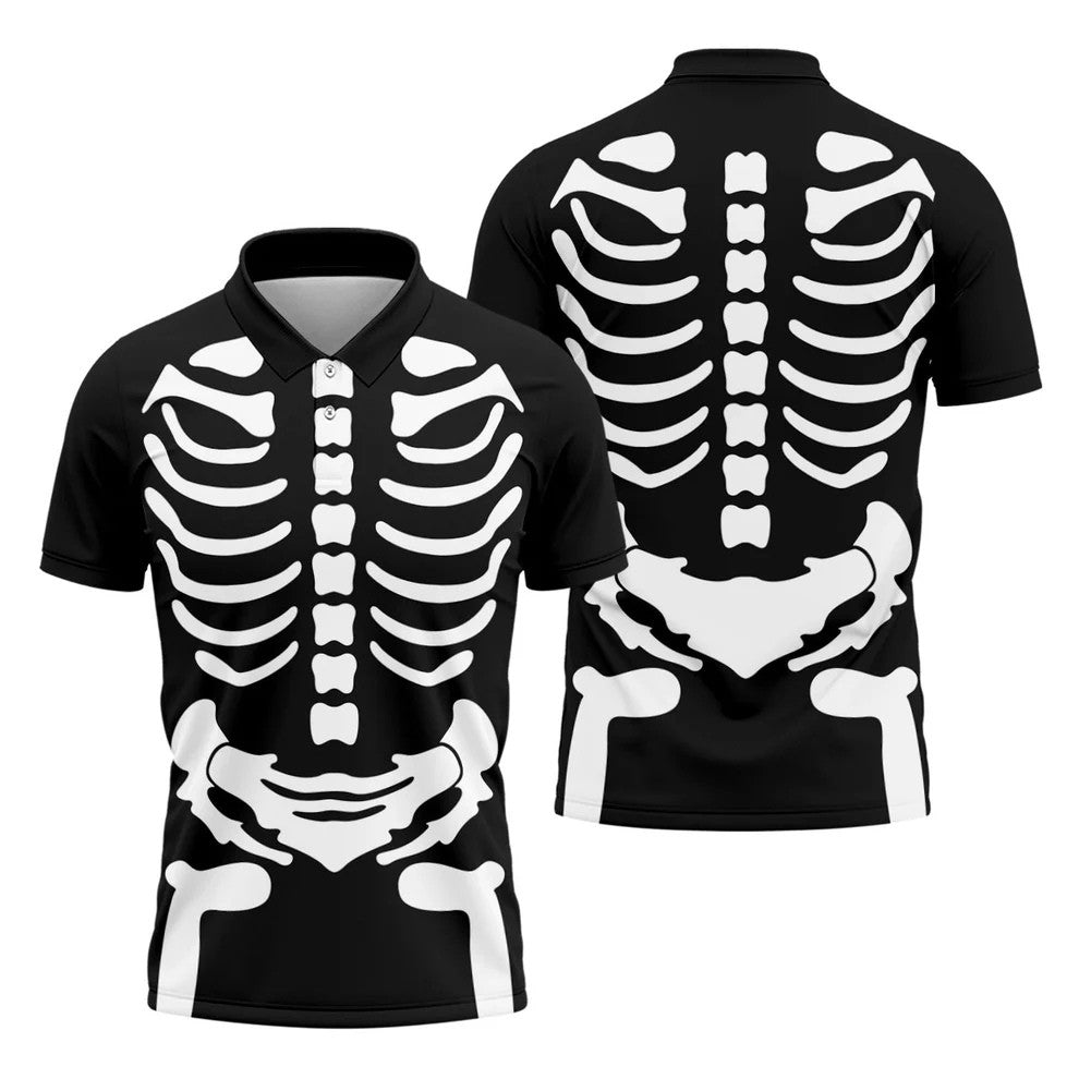Halloween Skeleton Costume Golf Shirt, Men's Golf Shirt, Hawaiian Golf Shirt For Men