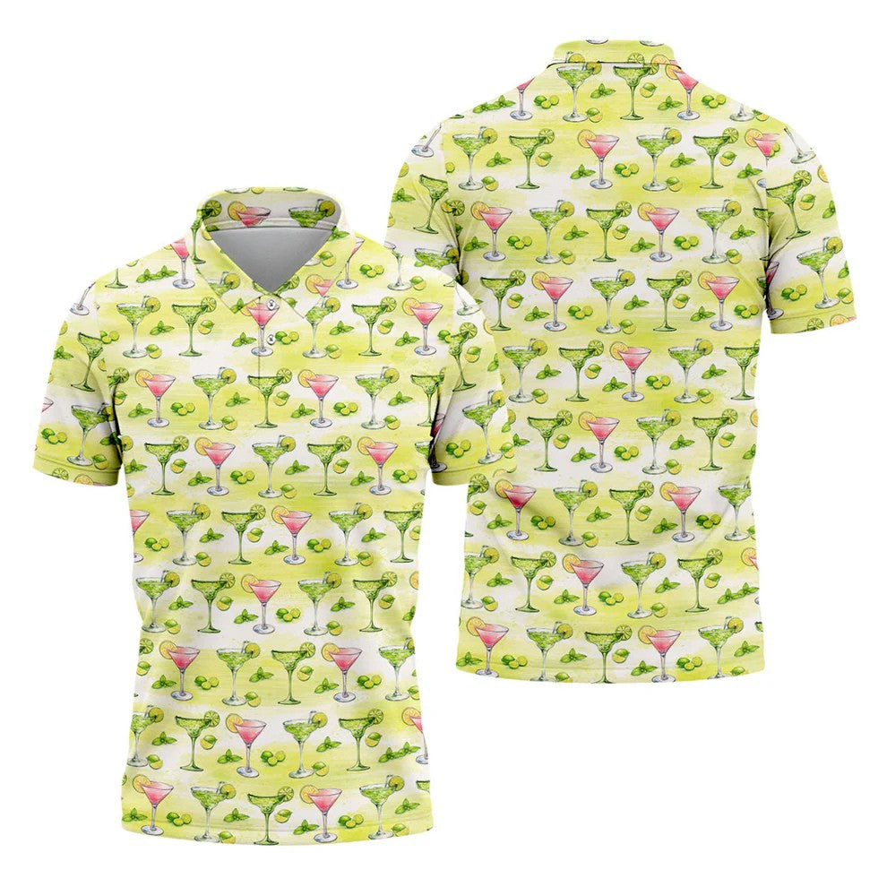 Vintage Margarita Cocktail Lime Pattern Golf Shirt, Mens Golf Shirts, Golf Apparel For Men