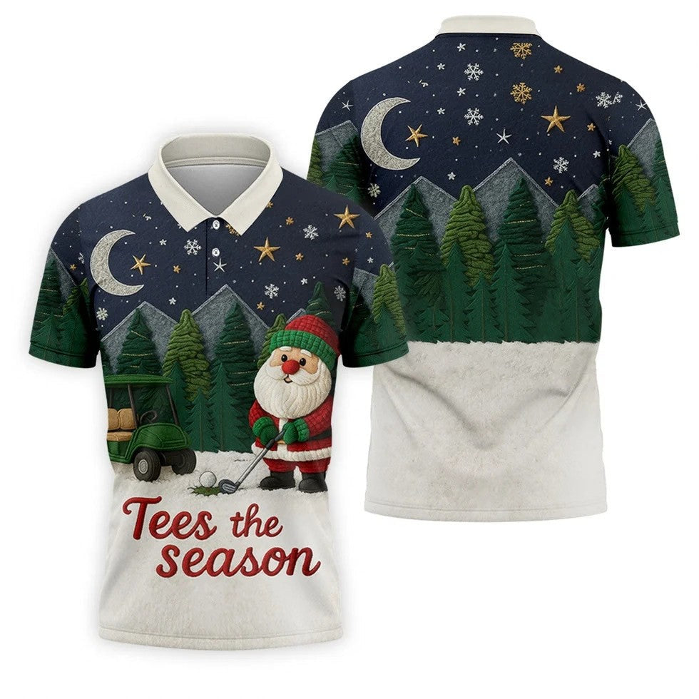 Santa Golfing Tees The Season Night Theme Golf Tops For Men, Christmas Golf Shirt, Polo Shirts For Men