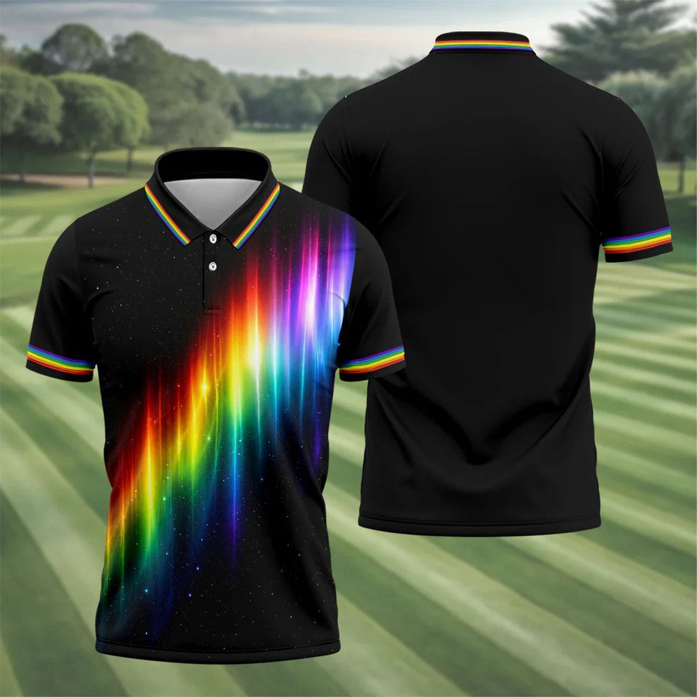 Rainbow Galaxy LGBT Support Gradient Golf Tops For Men, Pride Month Golf Shirts For Men