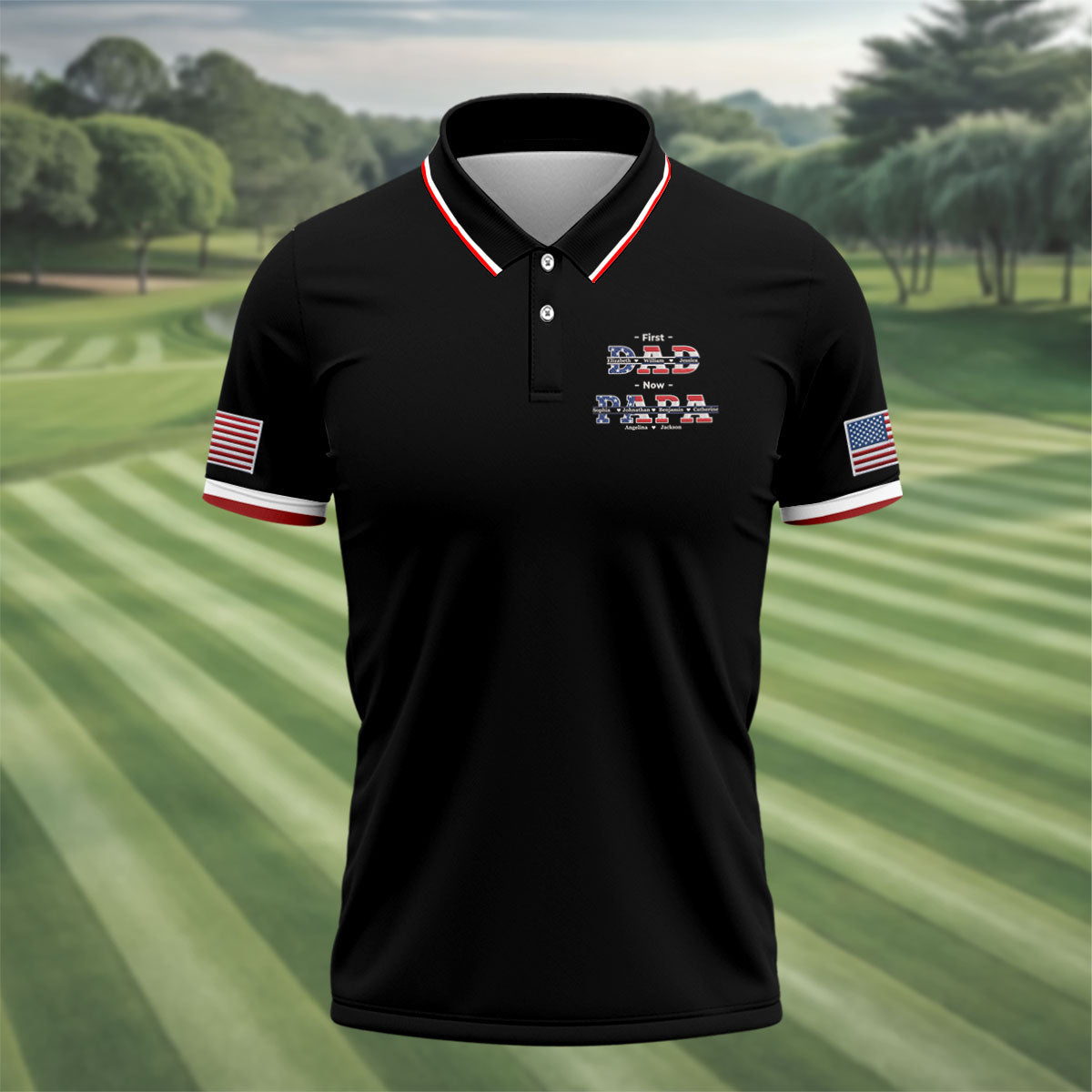 Black First Dad Now Grandpa Golf Polo Shirt, Mens Golf Shirts, Golf Apparel For Men