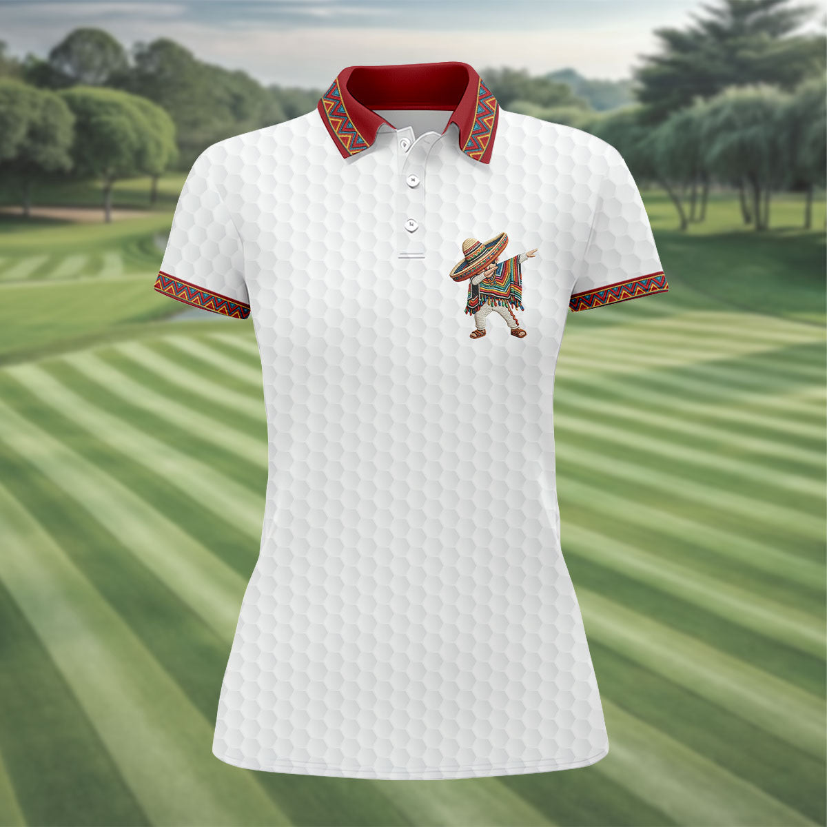 Cinco De Mayo Celebration Golf Ball Pattern White Golf Shirt, Golf Shirt For Women