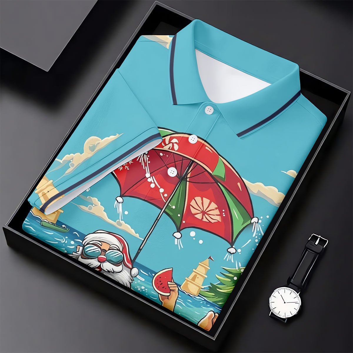 Christmas In July Santa Beach Christmas Golf Shirt, Women's Golf Tops, Hawaiian Golf Shirt, Printed Golf Shirt