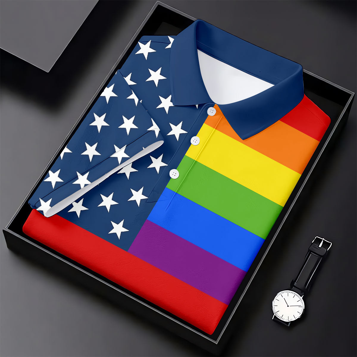 Gay Pride American Flag Ladies Golf Tops, Pride Month Golf Shirt For Women