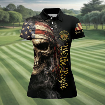 USA 250th Anniversary We The People Patriotic Skull Golf Shirt, 4th Of July Golf Shirt For Women