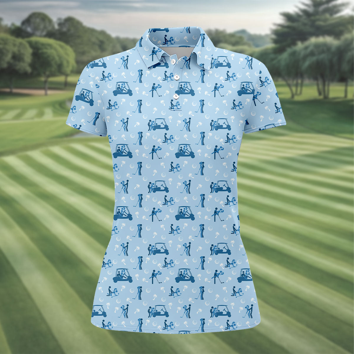Naughty Couple Stick Figure Blue Funny Golf Shirt, Adult Humor Ladies Golf Polos, Golf Shirt For Women